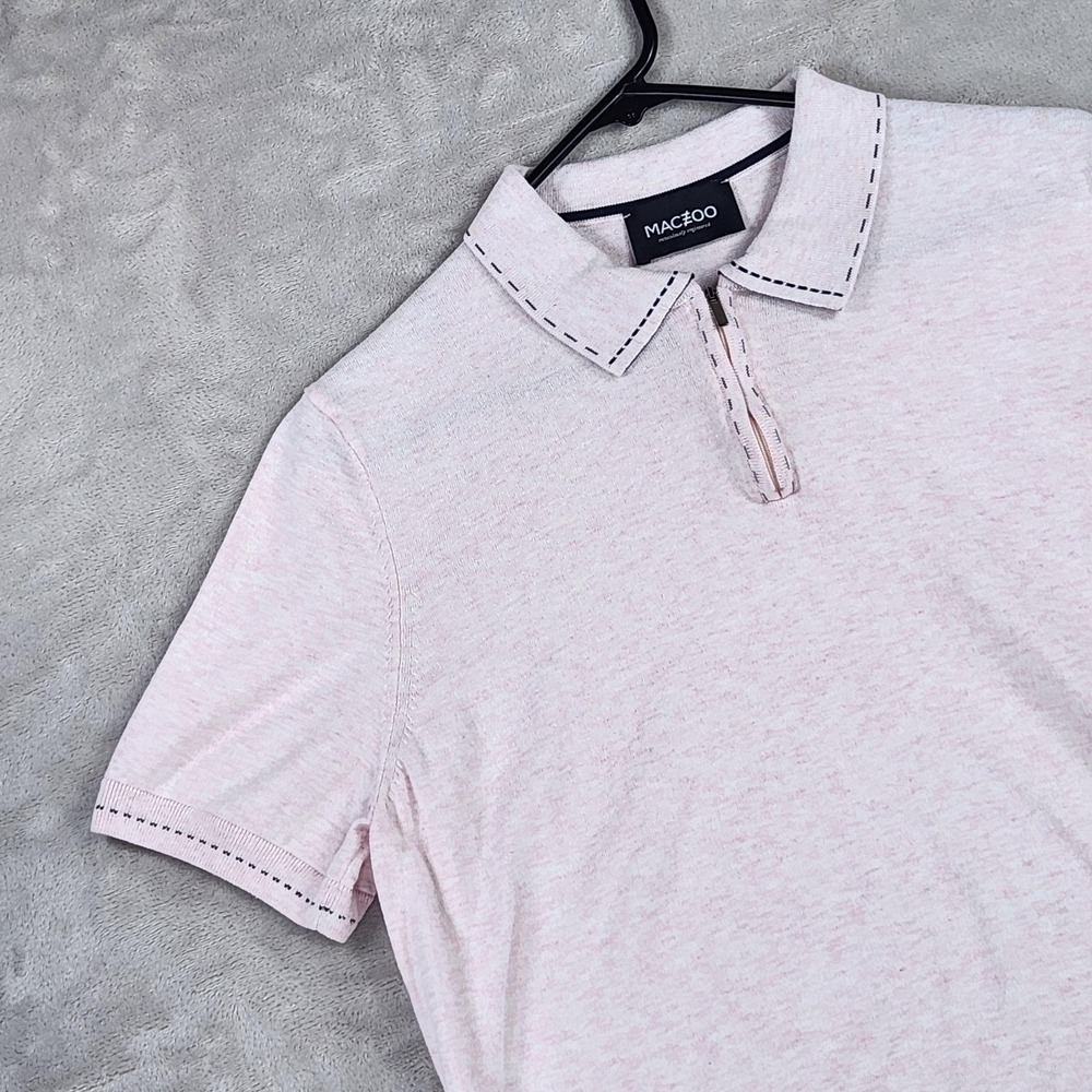 Maceoo Polo Shirt Mens Medium Pink 1/4 Zip Italian Cotton Knit Short Sleeve - Picture 6 of 12